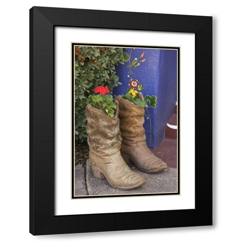 AZ, Tucson Cowboy boots used as planters Black Modern Wood Framed Art Print with Double Matting by Paulson, Don