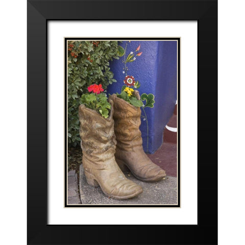 AZ, Tucson Cowboy boots used as planters Black Modern Wood Framed Art Print with Double Matting by Paulson, Don