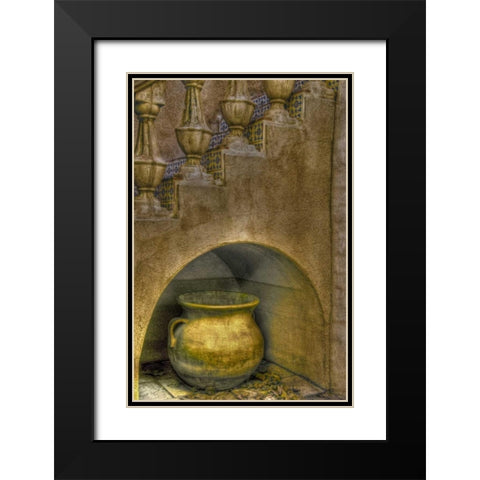 AZ, Sedona Ceramic pot in niche under stairway Black Modern Wood Framed Art Print with Double Matting by OBrien, Jay