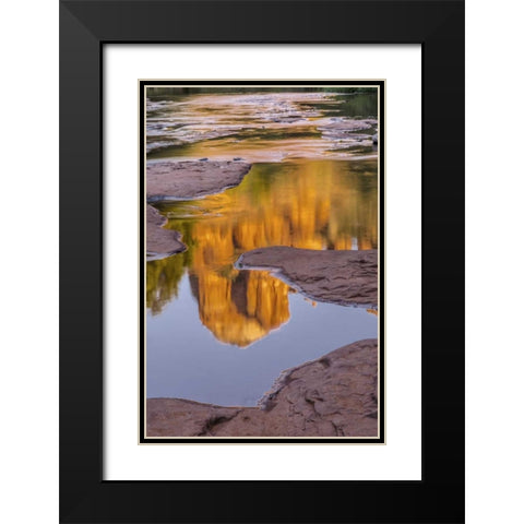 Arizona, Sedona Cathedral Rock reflects in creek Black Modern Wood Framed Art Print with Double Matting by OBrien, Jay