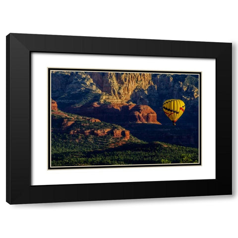 AZ, Hot-air balloon over Red Rocks SP at sunset Black Modern Wood Framed Art Print with Double Matting by OBrien, Jay