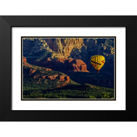 AZ, Hot-air balloon over Red Rocks SP at sunset Black Modern Wood Framed Art Print with Double Matting by OBrien, Jay