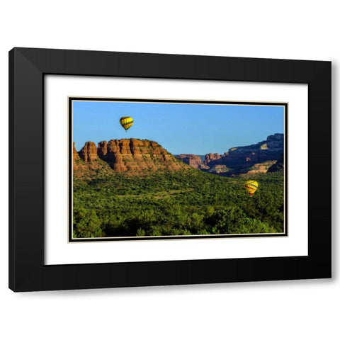 Arizona Hot-air balloons over Red Rocks SP Black Modern Wood Framed Art Print with Double Matting by OBrien, Jay