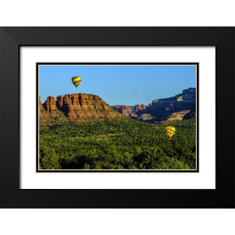 Arizona Hot-air balloons over Red Rocks SP Black Modern Wood Framed Art Print with Double Matting by OBrien, Jay