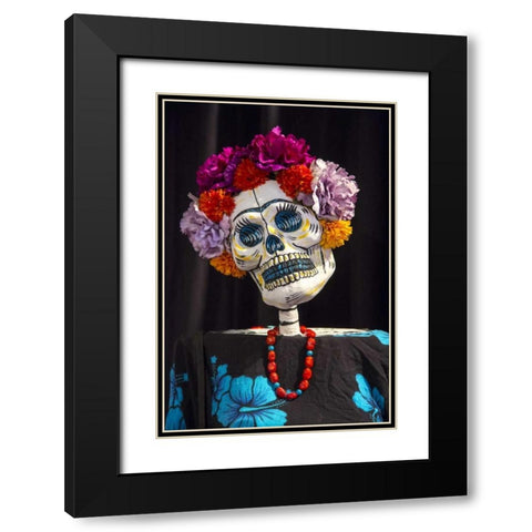 AZ, Phoenix Skeleton with hair made of flowers Black Modern Wood Framed Art Print with Double Matting by Kaveney, Wendy