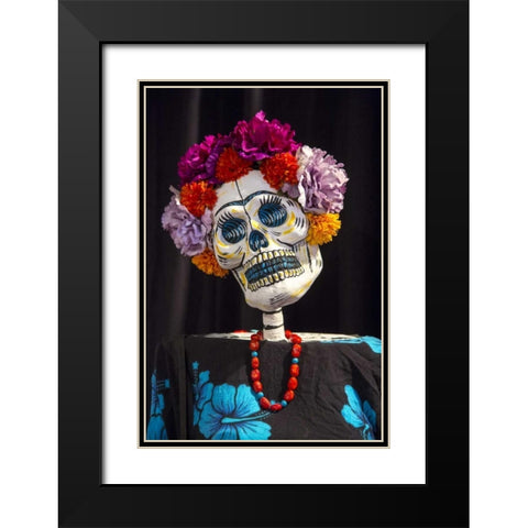 AZ, Phoenix Skeleton with hair made of flowers Black Modern Wood Framed Art Print with Double Matting by Kaveney, Wendy
