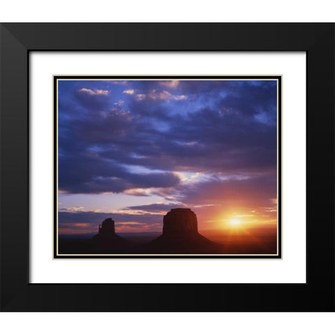 AZ, Monument Valley Sunrise on stone formations Black Modern Wood Framed Art Print with Double Matting by Flaherty, Dennis