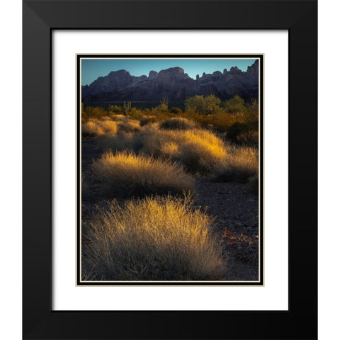 USA-Arizona-Kofa National Wildlife Area-Mountain and desert landscape at sunrise Black Modern Wood Framed Art Print with Double Matting by Jaynes Gallery