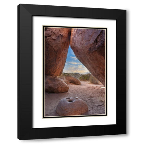 Ancient Native American mortar grinding stone in rock shelter at Council Rocks in the Dragoon Mount Black Modern Wood Framed Art Print with Double Matting by Haney, Chuck