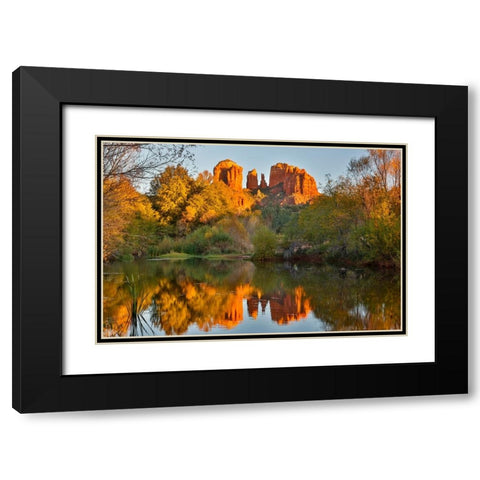 USA- Arizona. Red Rock State Park with Oak Creek and Cathedral Rock Black Modern Wood Framed Art Print with Double Matting by Gulin, Darrell