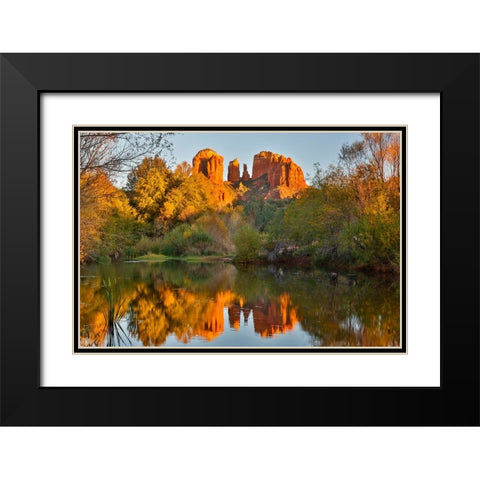 USA- Arizona. Red Rock State Park with Oak Creek and Cathedral Rock Black Modern Wood Framed Art Print with Double Matting by Gulin, Darrell