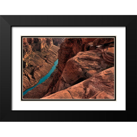 Colorado River meanders through the Grand Canyon below Toroweap Overlook Black Modern Wood Framed Art Print with Double Matting by SMO