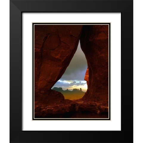 Teardrop arch frames the Monument Valley rock formations on the Utah-Arizona border Black Modern Wood Framed Art Print with Double Matting by SMO