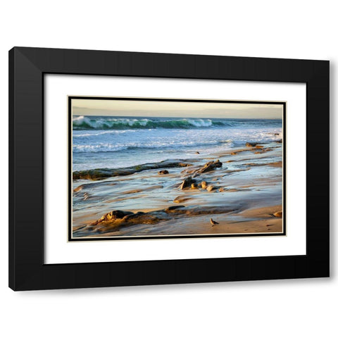 California-La Jolla-Surf breaking off Coast Blvd Park Black Modern Wood Framed Art Print with Double Matting by Collins, Ann