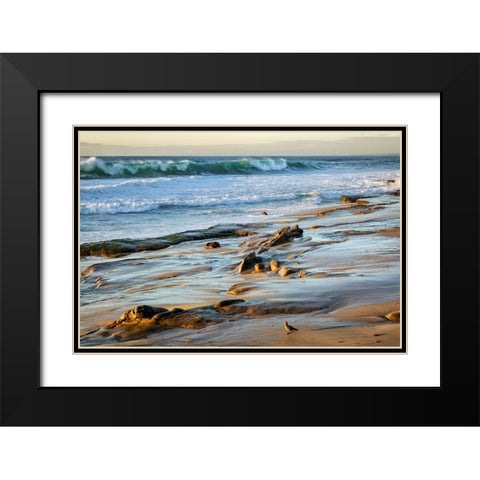 California-La Jolla-Surf breaking off Coast Blvd Park Black Modern Wood Framed Art Print with Double Matting by Collins, Ann