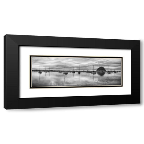 USA-California-Morro Bay Panoramic view of harbor and Morro Rock at dusk Black Modern Wood Framed Art Print with Double Matting by Collins, Ann