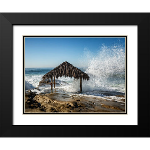 USA-California-La Jolla High surf at high tide inundates Windansea Surf Shack Black Modern Wood Framed Art Print with Double Matting by Collins, Ann