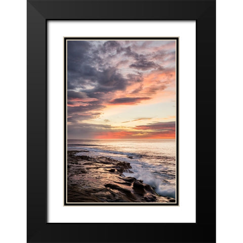 USA-California-La Jolla Sunset reflections at Coast Blvd Park Black Modern Wood Framed Art Print with Double Matting by Collins, Ann
