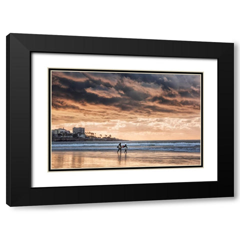 USA-California-La Jolla Young surfers at La Jolla Shores Black Modern Wood Framed Art Print with Double Matting by Collins, Ann