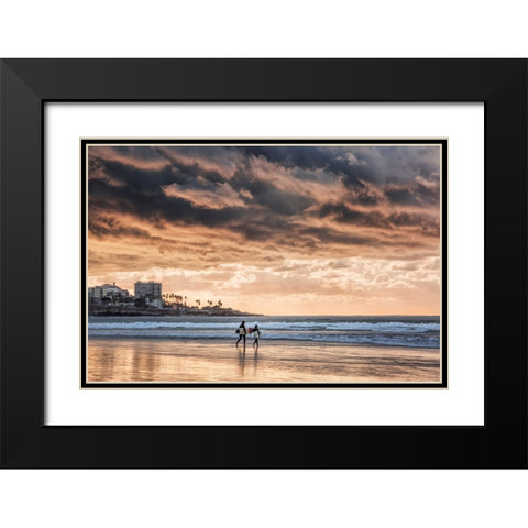 USA-California-La Jolla Young surfers at La Jolla Shores Black Modern Wood Framed Art Print with Double Matting by Collins, Ann