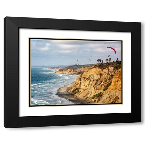USA-California-La Jolla Paragliders soar over Blacks Beach Black Modern Wood Framed Art Print with Double Matting by Collins, Ann