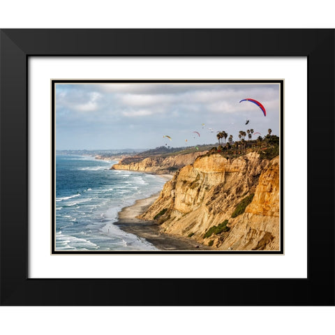 USA-California-La Jolla Paragliders soar over Blacks Beach Black Modern Wood Framed Art Print with Double Matting by Collins, Ann