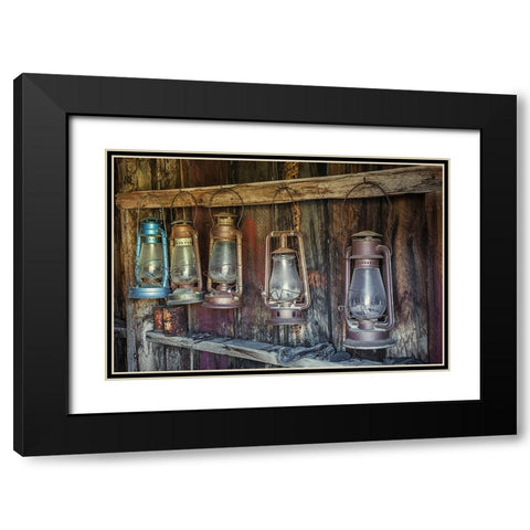 Antique lanterns-Bodie State Historic Park viewed through window-California Black Modern Wood Framed Art Print with Double Matting by Jones, Adam