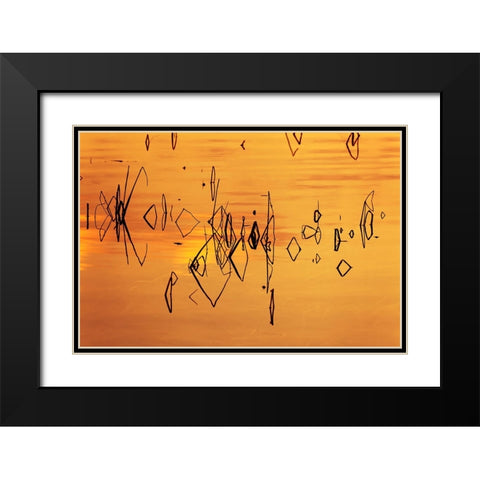 Reed pattern and sunset reflected on Tuolumne River-Tuolumne Meadows Black Modern Wood Framed Art Print with Double Matting by Jones, Adam