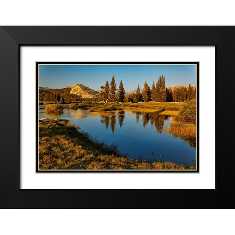 Lembert Dome reflected on Tuolumne River at sunset-Yosemite National Park-California Black Modern Wood Framed Art Print with Double Matting by Jones, Adam