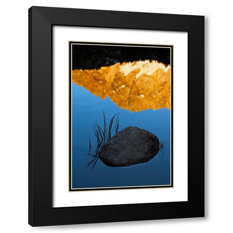 Boulder and grass stems in Alpine tarn-Tuolumne Meadows sunrise-Yosemite National Park-California Black Modern Wood Framed Art Print with Double Matting by Jones, Adam