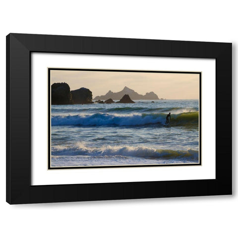 Surfing Rockaway Beach-Pacifica-California-USA Black Modern Wood Framed Art Print with Double Matting by Miller, Anna