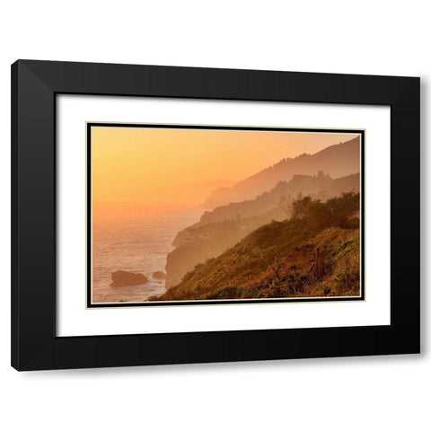 Golden Sunset on Big Sur Coastal Cliffs-California-USA Black Modern Wood Framed Art Print with Double Matting by Miller, Anna