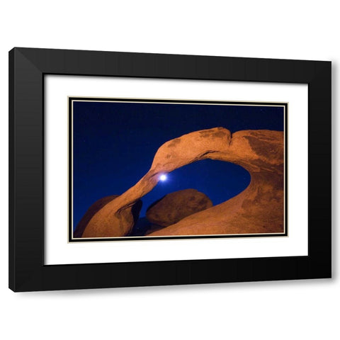 CA, Alabama Hills rock arch and moon at night Black Modern Wood Framed Art Print with Double Matting by Kirkland, Dennis