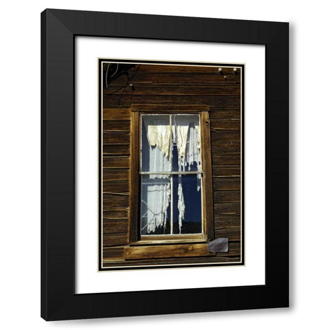 CA, Bodie SP, Tattered drapes hang in a window Black Modern Wood Framed Art Print with Double Matting by Kirkland, Dennis