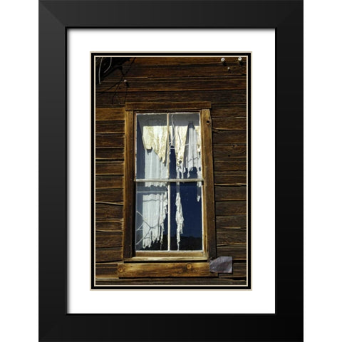 CA, Bodie SP, Tattered drapes hang in a window Black Modern Wood Framed Art Print with Double Matting by Kirkland, Dennis