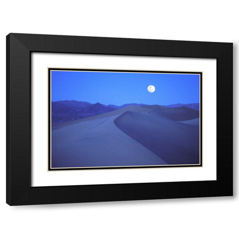 CA, Death Valley NP, Moonrise over sand dunes Black Modern Wood Framed Art Print with Double Matting by Kirkland, Dennis