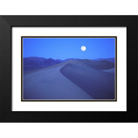 CA, Death Valley NP, Moonrise over sand dunes Black Modern Wood Framed Art Print with Double Matting by Kirkland, Dennis