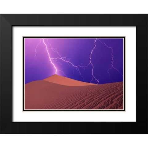 CA, Death Valley NP, Lightning bolts over dunes Black Modern Wood Framed Art Print with Double Matting by Satushek, Steve