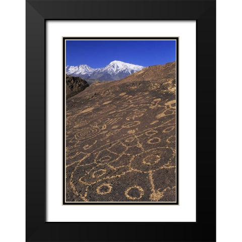 CA, Sierra Nevada Circular and linear petroglyph Black Modern Wood Framed Art Print with Double Matting by Flaherty, Dennis