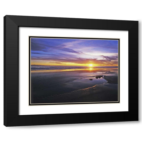 CA, Santa Barbara Sunset on the ocean and beach Black Modern Wood Framed Art Print with Double Matting by Flaherty, Dennis