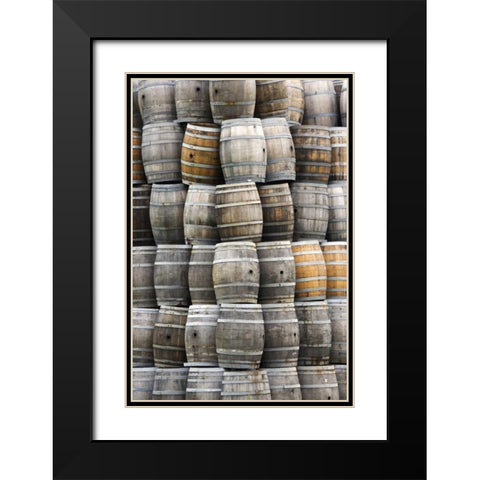 CA, San Luis Obispo Co Stacks of wine barrels Black Modern Wood Framed Art Print with Double Matting by Flaherty, Dennis
