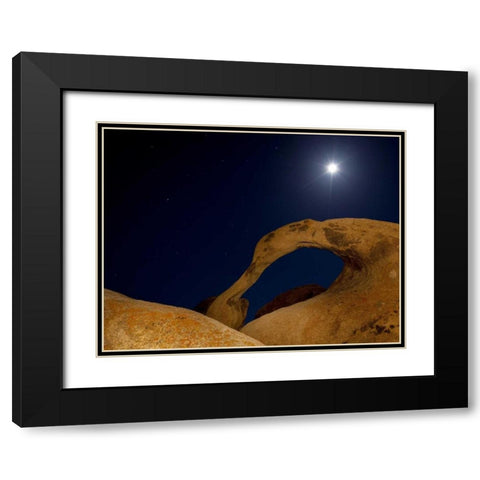 CA, Alabama Hills Moonrise behind Mobius Arch Black Modern Wood Framed Art Print with Double Matting by Flaherty, Dennis