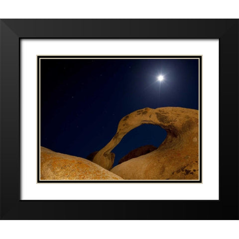 CA, Alabama Hills Moonrise behind Mobius Arch Black Modern Wood Framed Art Print with Double Matting by Flaherty, Dennis