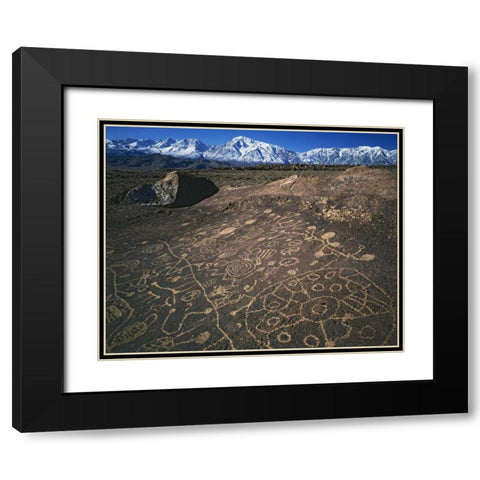 CA, Bishop, Sierra Mts Curvilinear petroglyphs Black Modern Wood Framed Art Print with Double Matting by Flaherty, Dennis