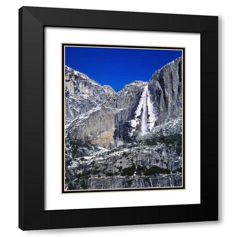 CA, Yosemite Ice-rimmed Upper Yosemite Falls Black Modern Wood Framed Art Print with Double Matting by Flaherty, Dennis