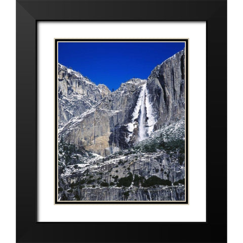 CA, Yosemite Ice-rimmed Upper Yosemite Falls Black Modern Wood Framed Art Print with Double Matting by Flaherty, Dennis