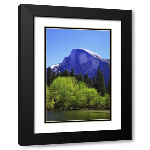CA, Yosemite Half Dome rock and Merced River Black Modern Wood Framed Art Print with Double Matting by Flaherty, Dennis