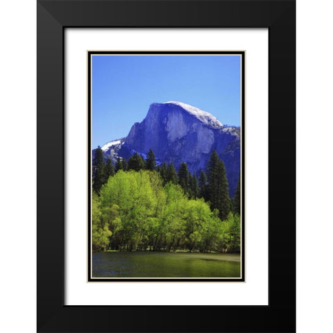 CA, Yosemite Half Dome rock and Merced River Black Modern Wood Framed Art Print with Double Matting by Flaherty, Dennis