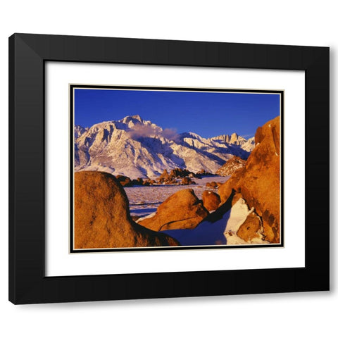 CA, Mt Whitney and Lone Pine peak in winter Black Modern Wood Framed Art Print with Double Matting by Flaherty, Dennis