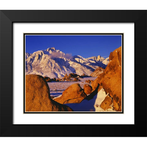 CA, Mt Whitney and Lone Pine peak in winter Black Modern Wood Framed Art Print with Double Matting by Flaherty, Dennis